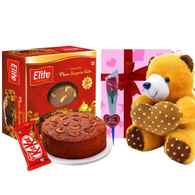 Elite Rich plum cake and Teddy bear combo