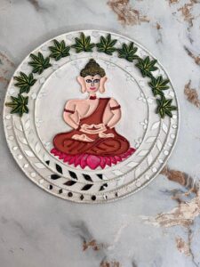 handmade buddha clay wall art (29×29 cm) – meditating buddha mandala wall decor | spiritual handcrafted mdf wall hanging for home