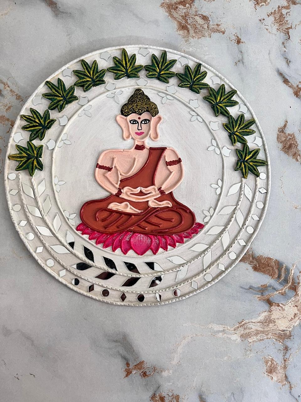 Handmade Buddha Clay Wall Art (29×29 cm) – Meditating Buddha Mandala Wall Decor | Spiritual Handcrafted MDF Wall Hanging for Home
