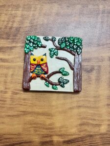 🏷️ product title handmade owl clay fridge magnet on mdf board – 4 inch decorative refrigerator magnet | cute home kitchen decor gift