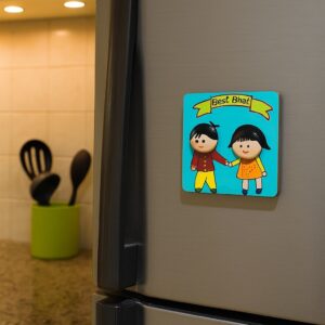 handmade best bhat fridge magnet – brother sister clay art on mdf | 4 inch cute refrigerator magnet | rakhi gift | kitchen decor