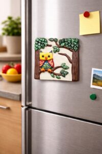 🏷️ product title handmade owl clay fridge magnet on mdf board – 4 inch decorative refrigerator magnet | cute home kitchen decor gift