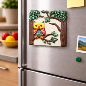 🏷️ Product Title  Handmade Owl Clay Fridge Magnet on MDF Board – 4 Inch Decorative Refrigerator Magnet | Cute Home Kitchen Decor Gift